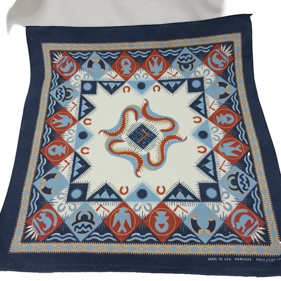Vntg USA MADE Aztec Bandana COTTON Southwestern West Handkerchief Arizona Native - Picture 10 of 13